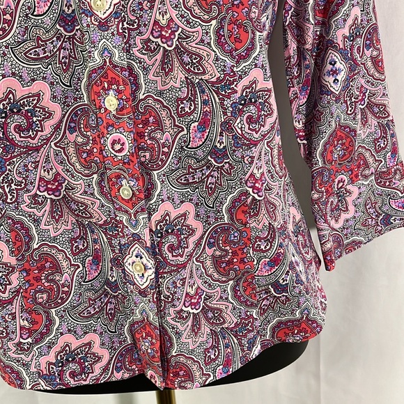 Talbots Pink & Purple Printed Wrinkle Resistant Button Down Shirt - Picture 8 of 16